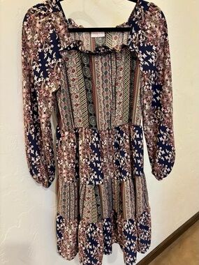 Long Sleeve Boho Mini Patchwork Dress